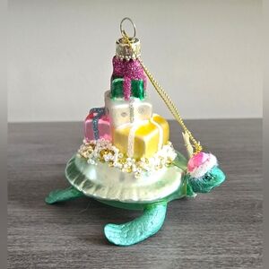 NWT Macy's Holiday Lane Christmas Turtle Glass Ornament